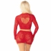 Leg Avenue Set - Shiny Red Mesh Crop Top & Mini Skirt, Heart Motif