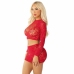 Leg Avenue Set - Shiny Red Mesh Crop Top & Mini Skirt, Heart Motif
