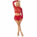 Leg Avenue Set - Shiny Red Mesh Crop Top & Mini Skirt, Heart Motif