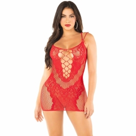 Leg Avenue Mesh Mini Dress Red - Adjustable Strap Bodycon Design