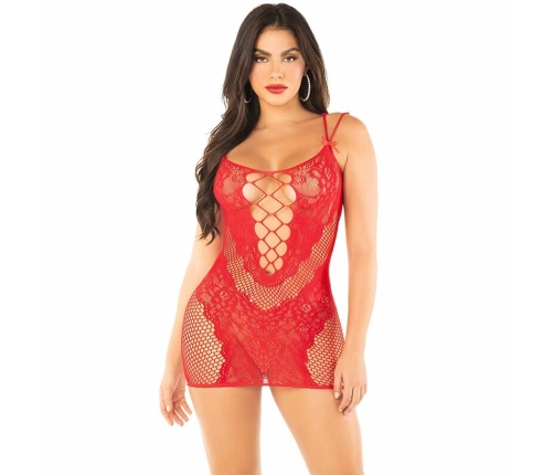 Leg Avenue Mesh Mini Dress Red - Adjustable Strap Bodycon Design