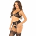 Leg Avenue Black Fishnet Three-Piece Set - Bra, Thong & Stockings, One Size