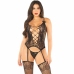 Leg Avenue Camigarter Set - Black Mesh Camisole, Thong & Stockings, One Size