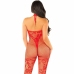 LEG AVENUE - BODYSTOCKING DE REJILLA CON ESTAMPADO DE FLORES ROJO TALLA ÚNICA