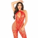 LEG AVENUE - BODYSTOCKING DE REJILLA CON ESTAMPADO DE FLORES ROJO TALLA ÚNICA