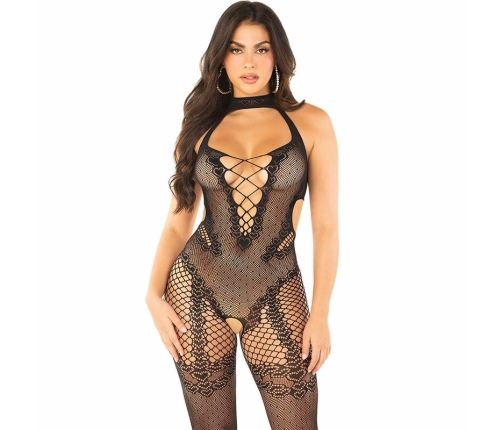 LEG AVENUE - BODYSTOCKING CROTCHLESS DE REJILLA NEGRO TALLA ÚNICA