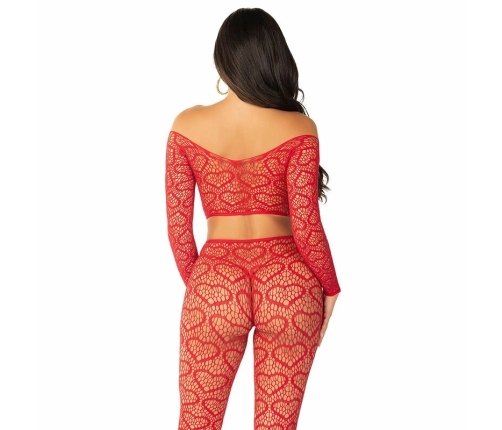 Leg Avenue Red Crop Top & Stockings Set One Size - Vibrant Stretch Fit