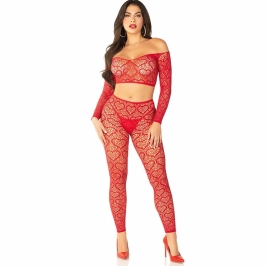 Leg Avenue Red Crop Top & Stockings Set One Size - Vibrant Stretch Fit