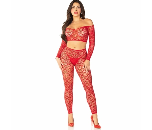 Leg Avenue Red Crop Top & Stockings Set One Size - Vibrant Stretch Fit