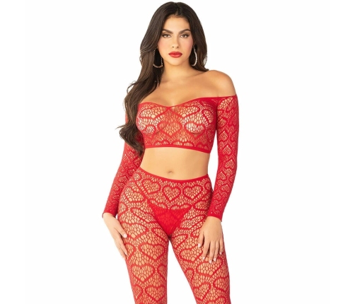 Leg Avenue Red Crop Top & Stockings Set One Size - Vibrant Stretch Fit