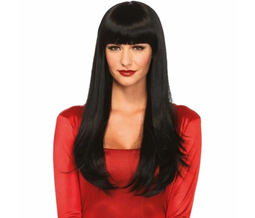 Leg Avenue Long Straight Black Wig with Fringe - Adjustable Fit