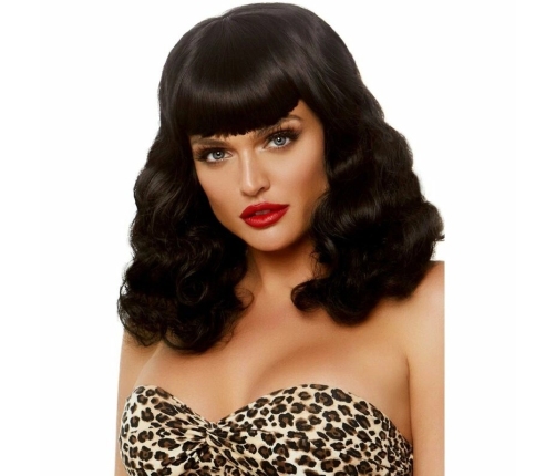 Leg Avenue Curly Retro Wig with Bangs UV-Active Black Adjustable