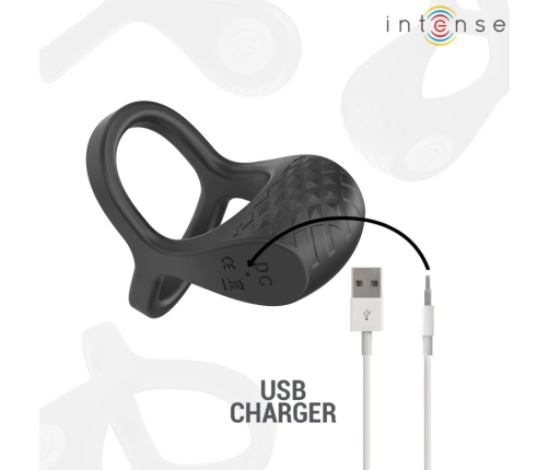 INTENSE Alex Black Dual Vibrating Ring with 10 Modes & Remote Control