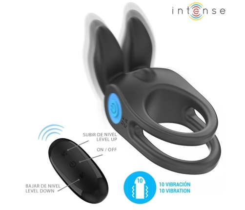 INTENSE SAM Double Vibrating Ring Black 10-Mode Rechargeable USB