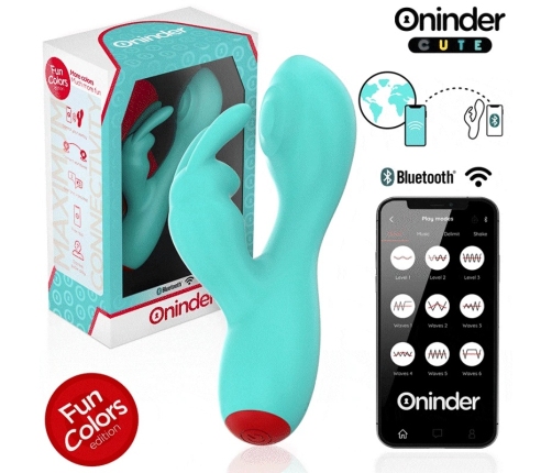 ONINDER Cute Love Bunny Turquoise App-Controlled Dual Stimulator 12.5cm