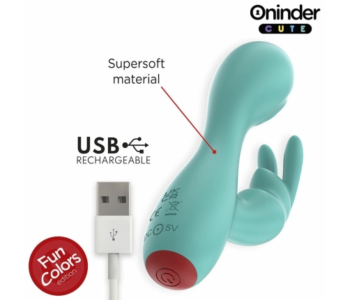 ONINDER Cute Love Bunny Turquoise App-Controlled Dual Stimulator 12.5cm