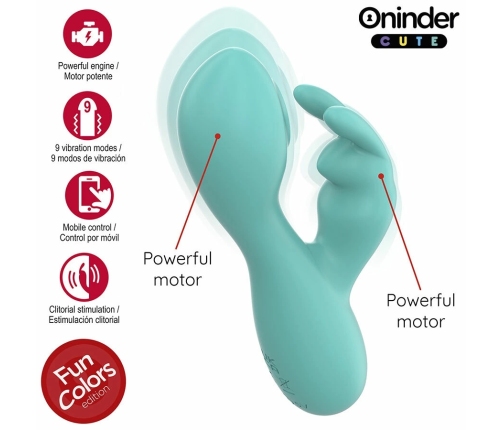ONINDER Cute Love Bunny Turquoise App-Controlled Dual Stimulator 12.5cm