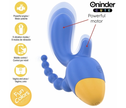 ONINDER CUTE Love 3 Some Triple Vibrator Blue-Yellow, App Control, 13cm