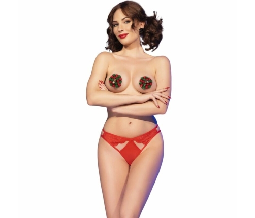 Chilirose CR 4839 Festive Set Red L/XL - Holiday Pom-Pom Nipple Covers & Panties