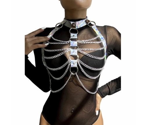 Subblime 953737 Chest Harness Silver with Rings and Chains, One Size
