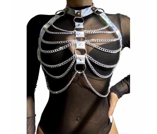 Subblime 953737 Chest Harness Silver with Rings and Chains, One Size
