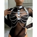 Subblime 953737 Chest Harness Silver with Rings and Chains, One Size
