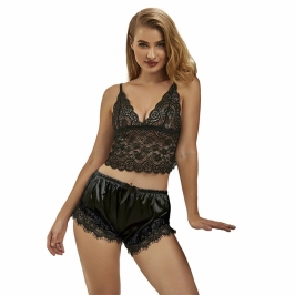 Subblime 953935 Black Silk Nightgown & Lace Pants Set S/M