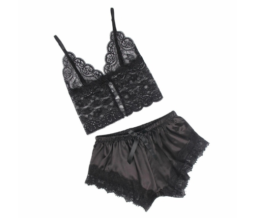 Subblime 953942 Black Silk Nightgown & Lace Pants L/XL Set