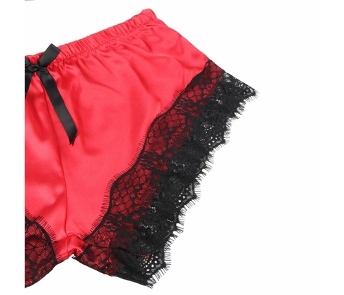 Subblime 953959 Silk Nightgown & Lace Pants Set Black/Red S/M