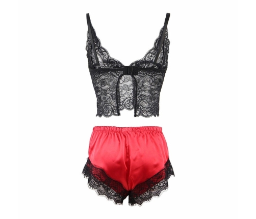 Subblime 953959 Silk Nightgown & Lace Pants Set Black/Red S/M