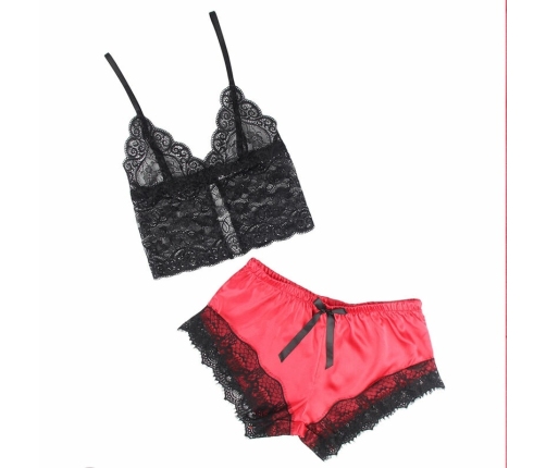 Subblime 953959 Silk Nightgown & Lace Pants Set Black/Red S/M