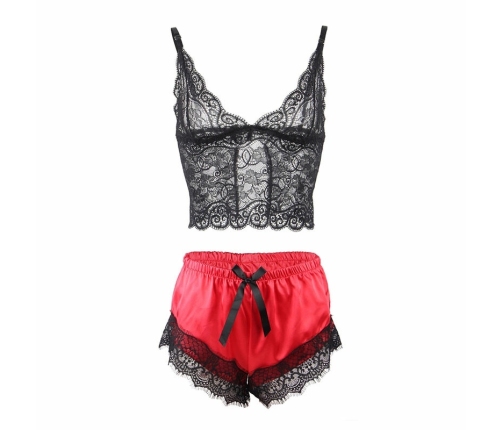 Subblime 953966 Silk Nightgown & Lace Pants Set Black/Red L/XL