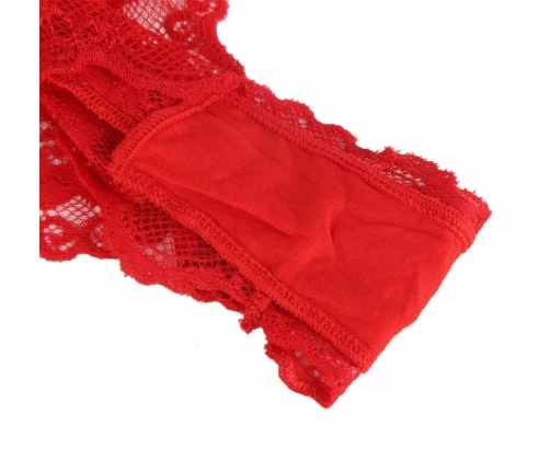 Subblime 953973 Red Lace Bodysuit with Ruffles & Belt S/M