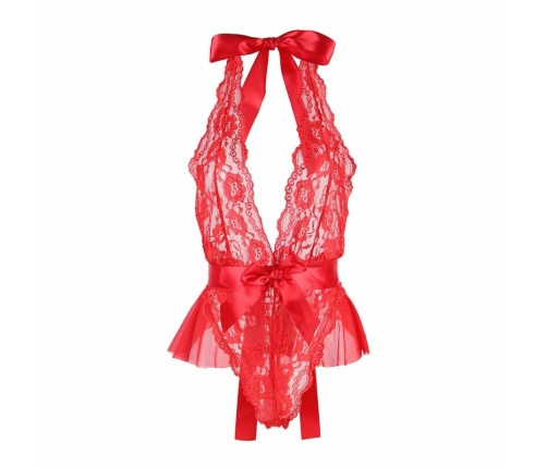 Subblime 953973 Red Lace Bodysuit with Ruffles & Belt S/M