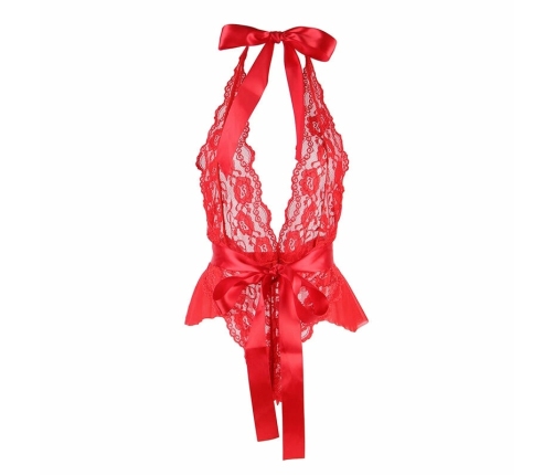 Subblime 953973 Red Lace Bodysuit with Ruffles & Belt S/M