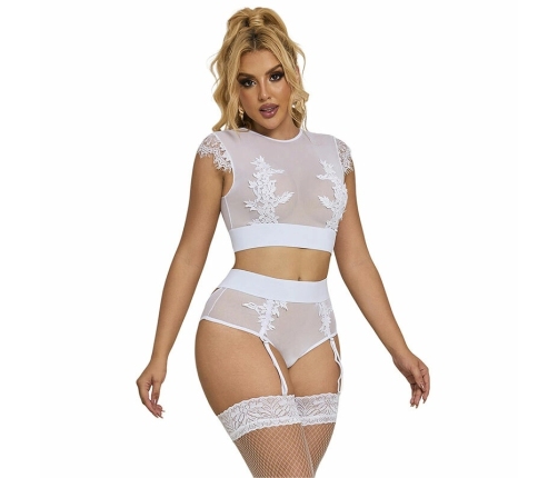 Subblime 954031 Lingerie Set White S/M - Bra, Panties & Garter Belt