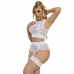 Subblime 954048 White L/XL Lingerie Set with Bra, Panties & Garter Belt