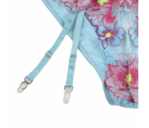Subblime 954109 Blue Lingerie Set with Garter Belt, Floral S/M