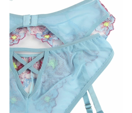 Subblime 954116 Blue L/XL Lingerie Set with Garter Belt & Floral Pattern