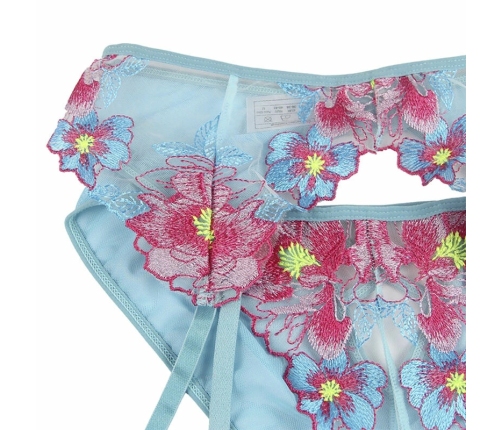Subblime 954116 Blue L/XL Lingerie Set with Garter Belt & Floral Pattern