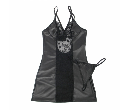 Subblime 954161 Leather Look Dress & Thong Set Black S/M