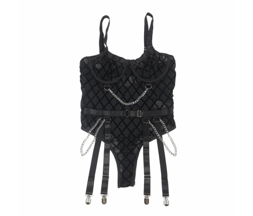 Subblime 9542277 Bodysuit with Decorative Chains & Garter Belt Black L/XL