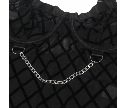 Subblime 9542277 Bodysuit with Decorative Chains & Garter Belt Black L/XL