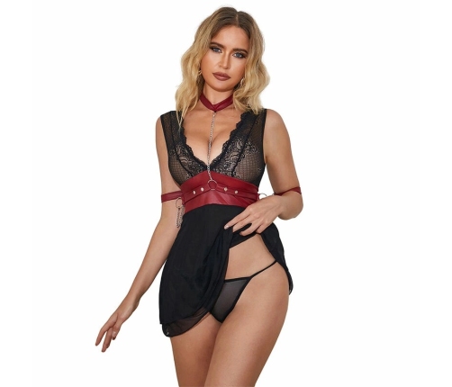 SUBBLIME - 954420 VESTIDO BONDAGE DE ENCAJE NEGRO S/M