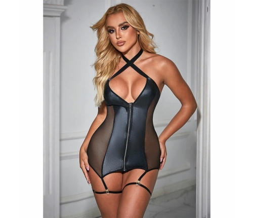 Subblime Mesh & Eco-Leather Dress Black L/XL - Modern Elegance