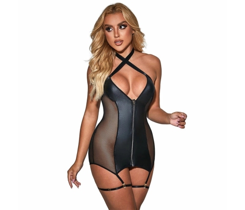 Subblime Mesh & Eco-Leather Dress Black L/XL - Modern Elegance