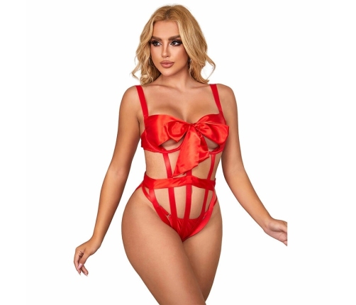 Subblime 954468 Red Openwork Bodysuit with Decorative Bow S/M