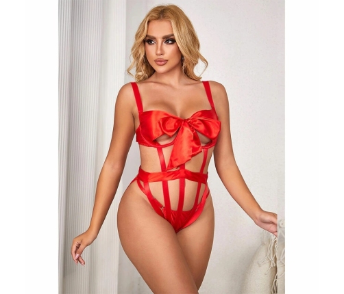 Subblime 954475 Openwork Bow Accent Intimate Body Red L/XL