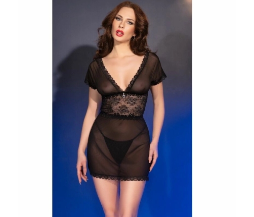 Chilirose CR 4830 Elegant Sheer Babydoll with Lace Black Size L