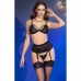 Chilirose CR4728 Black Lace Lingerie Set with Bra, Thong & Stockings M